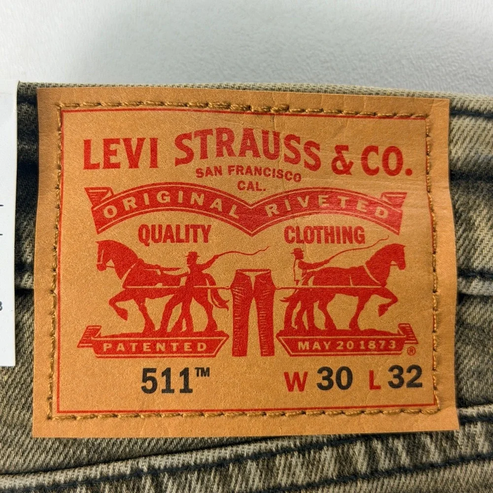 Levi's Jeans 511 Slim Mens 30x32 Olive Brown Acid Wash Flex Stretch NEW